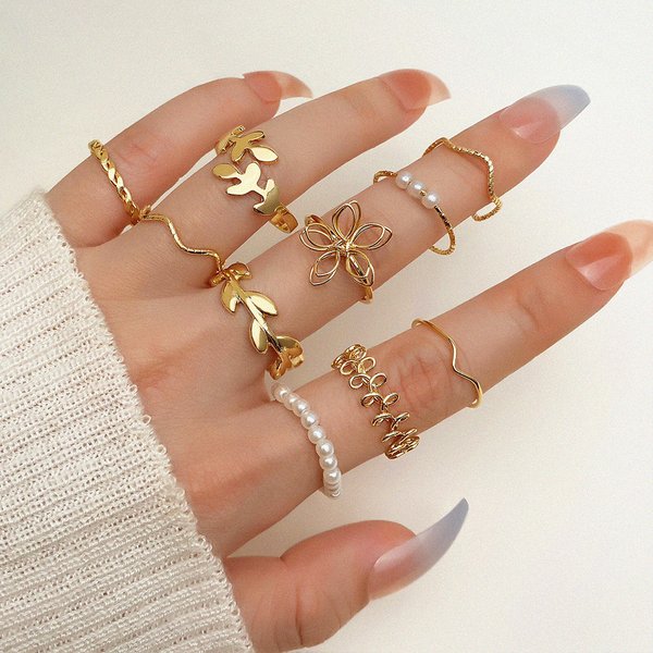 Creative Personality Geometric Metal Style Stacking Joint Ring Alloy Ring 10 Piece Set-image