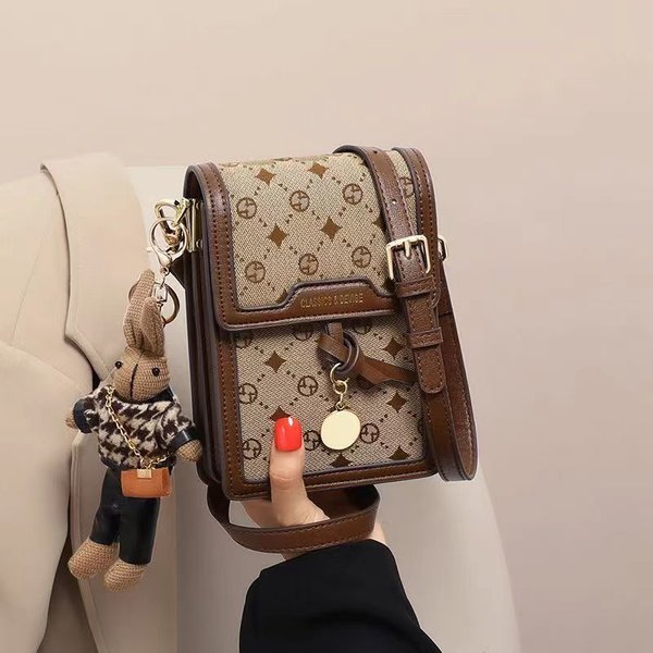 Ladies Shoulder Bag 2023 New Arrival Fashion Classic Mobile Phone Bag, Retro Print Messenger Bag Mini Small Bag-image