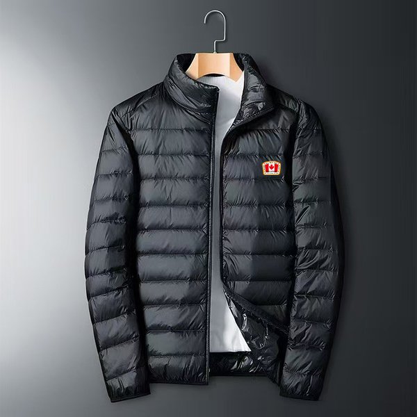 Autumn And Winter Men's Stand-Up Collar Printed Light Feather Cotton Jacket, Warm Cotton Jacket, Fashionable Casual Jacket Coat-image