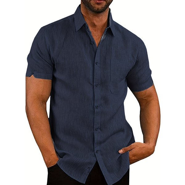 Classic Solid Color Men's Casual Short Sleeve Shirt, Men's Shirt For Summer Vacation Resort