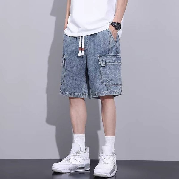 Men's Clothing Workwear Denim Shorts Men's Summer Thin Fashion Loose Retro High Street Five Point Pants-image