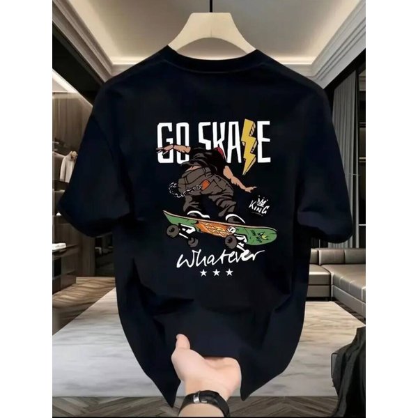 【DORAE】2026 Unisex T-shirt (Heavyweight Cotton) Black ("GO SKATE" Print & 3D Textured Print) – Casual Style For City Walk