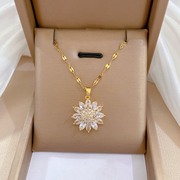 Luxury Design Lady Sunflower Zircon Pendant Necklace For Women Fashion Accessories Wedding Party Jewelry Anniversary Gift-image