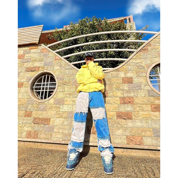 Men's Clothing Tassel Jeans For Men Handsome Style Loose Raw Edge Hip Hop Trousers Color Matching Men's Thin Jeans-image