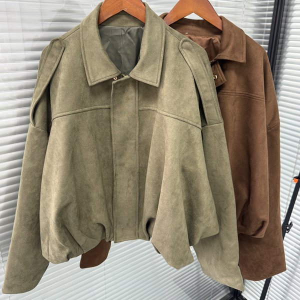 Retro Women's Clothing Suede Jacket Lapel Zip Up Coat Autumn Winter Regular Fit Elegant Fashion Daily Wear-image