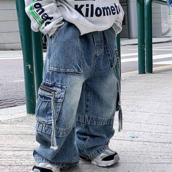 Autumn New Children's Trendy Style Jeans Multi Pocket Zipper Jeans For Boys And Girls Niche Children's Clothing-image