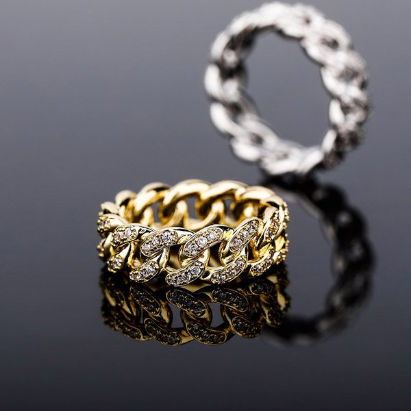 Ins Hot Cuban Chain Ring Inlaid With Zircon Real Gold Electroplating Hip Hop Men And Women Ring Bling-image
