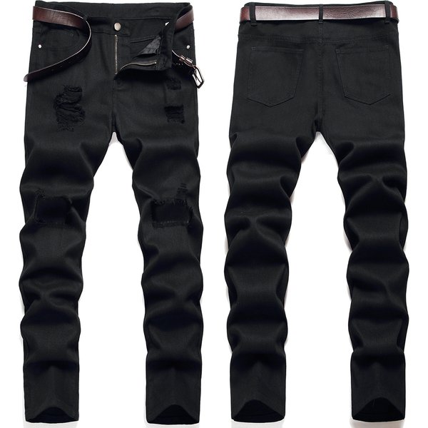 Men's Black Jeans Ripped Pants Export Pure Black Men's Jeans