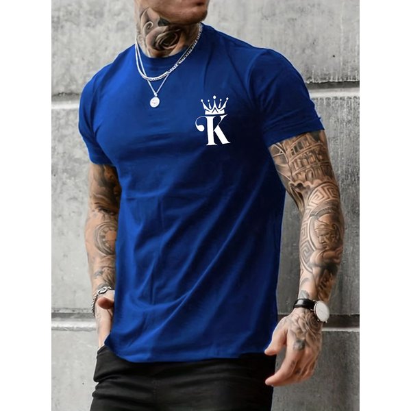 100% Pure Cotton Men's Spring And Autumn Fashion Short Sleeved T-Shirt King Letter Printed Casual Slim Fit Versatile Top-image