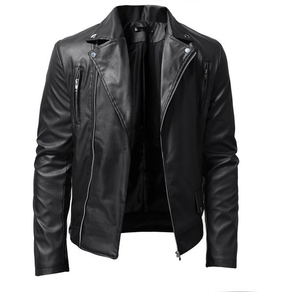 Men's PU Leather Jacket Men's Stand Collar Punk Motorcycle Leather Jacket