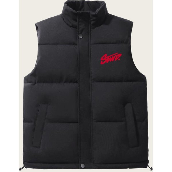Men's Quilted Vest With Windproof Design, Letter Print, Thickened Polyester Fill, Casual Wear For Autumn & Winter