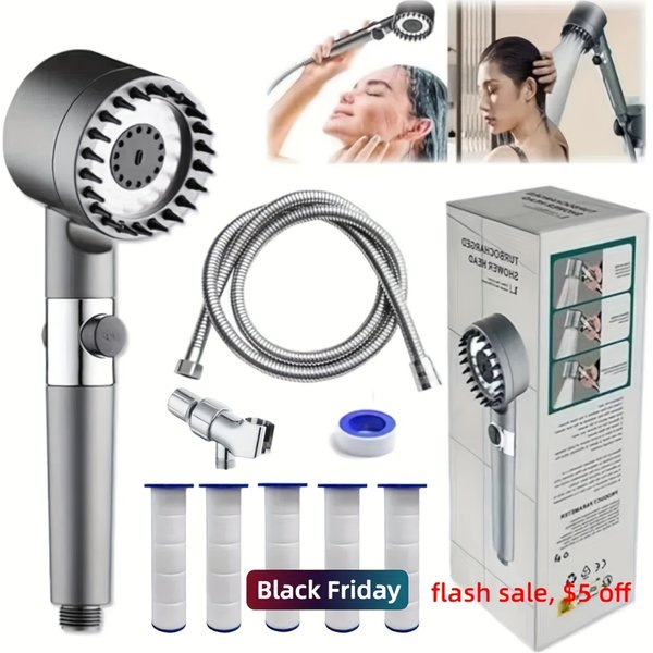 High Pressure Rainfall Shower Head Set 9Pcs With Adjustable Spray Wall-Mounted Handheld Combo 59-Inch Hose Leakproof Design Plus 5 Filters-image