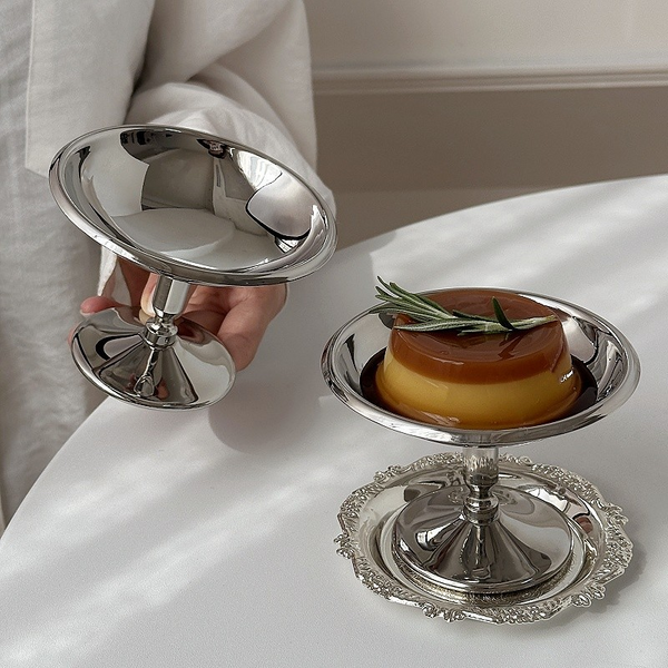 Vintage Stainless Steel High Footed Dessert Cup, Ice Cream Pudding, Custard Bowl, Ins Style Ice Cream Cup-image