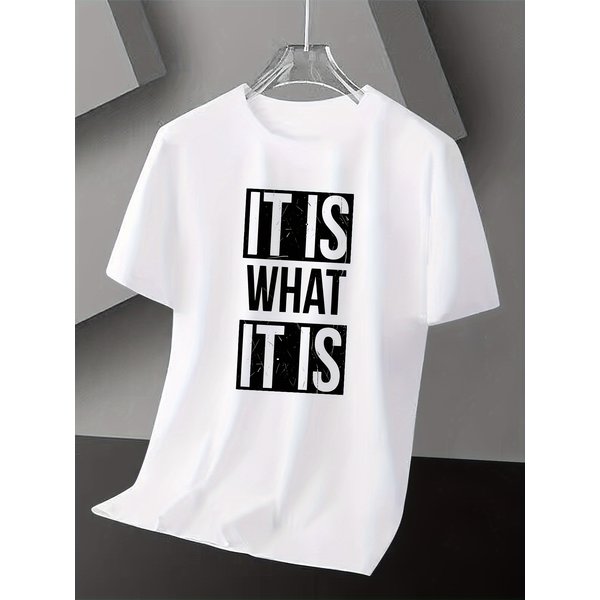 100% Pure Cotton Men's Summer Fashion IT IS What IT IS Letter Pattern Printed Loose Multi-Functional Short Sleeved T-Shirt Top-image