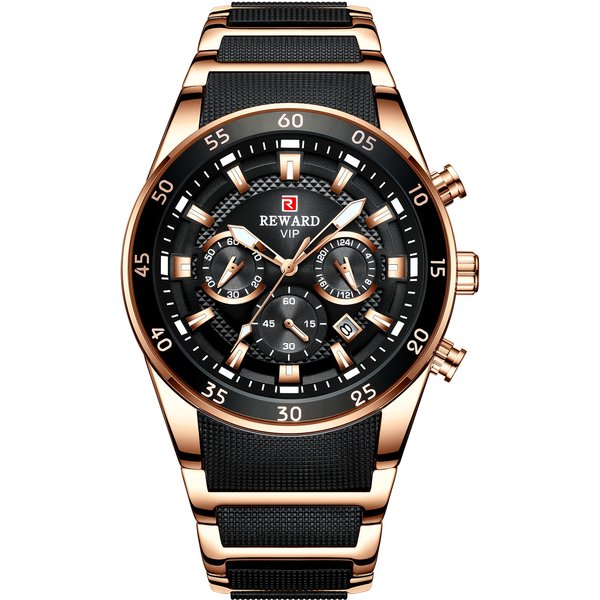 Reward New Watch Men's Quartz Watch Business Leisure Steel Band Watch Six Pin Glow Waterproof Watch-image