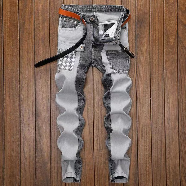 Men's Clothing Autumn Patchwork Jeans Men's Brand Slim-Fitting Skinny Elastic Trousers Men's Versatile Workwear Casual Trousers-image