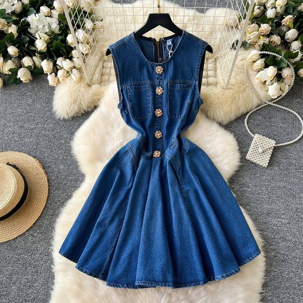 Women's Clothing Summer new sleeveless vest denim skirt