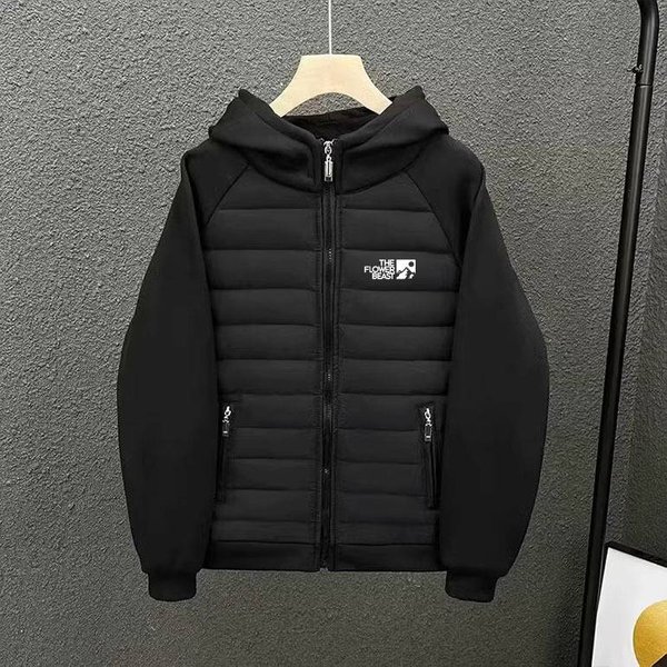 Men's Slim-Fit Hooded Jacket - Polyester Blend Winter Coat With Tech Lining (White/Light Gray/Black, S-XXXL)-image