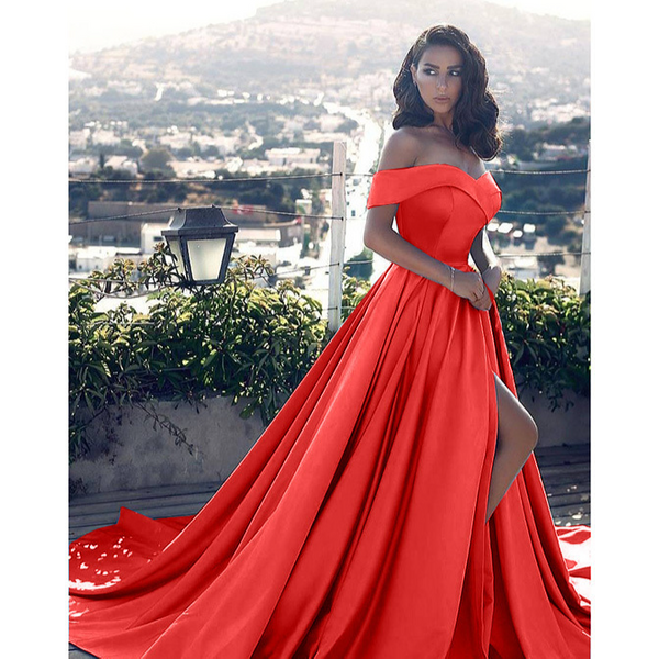Women's Dress Solid Color One-Shoulder Elegant Evening Dress-image