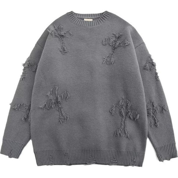 Men's Clothing Autumn And Winter Hole Sweater Men's Round Neck Pullover Trendy Brand High Street Teenager Bf Thickened Sweater-image