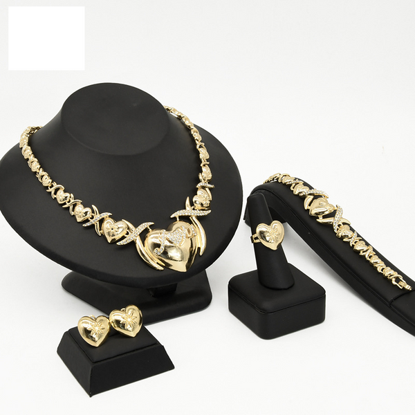 Gold Heart Jewelry Set Bridal Jewelry Necklace Ring Earrings Bracelet Wholesale-image