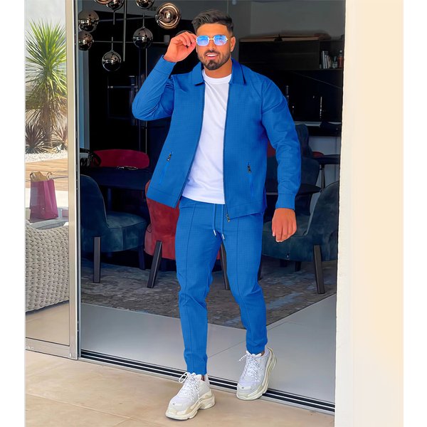 Autumn Zipper Pocket Flip Collar Trendy Jackets and Pants Men's Sports Set