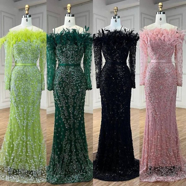 Elegant Black One-Shoulder Feather Mermaid Evening Gown, A Luxurious Choice For Celebrity Banquets And Emcees.-image