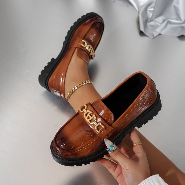 Women's Soft Leather Platform Loafers Slip on Style Brown plus Size Summer Low Top Versatile Shoes