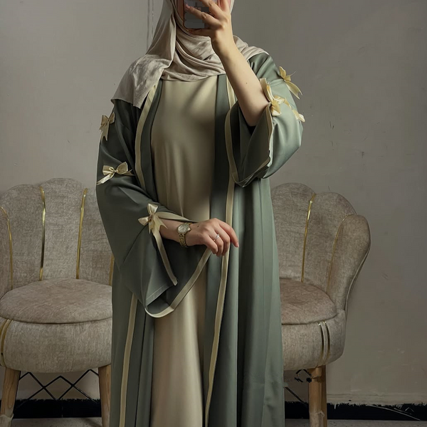 Women's Clothing New Loriya Middle East Arabic Women's Clothing Bow Long Robe Abayas Loose Dress-image