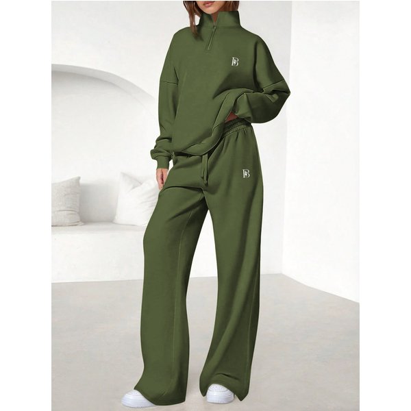 Unisex Printed Hoodie & Wide-Leg Pants Set - Trendy Matching Loungewear For Fall/Winter-3-image