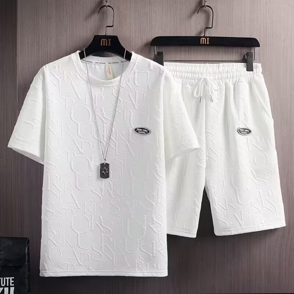 Men's clothing casual sports suit summer new style brand loose large size thin waffle short-sleeved shorts two-piece suit