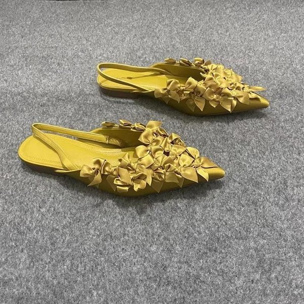 Women's Elegant Bow Flat Sandals Pointed Toe French-Inspired Comfortable Summer Shoes Versatile Low Heel Pointed Toe Single Shoes-image