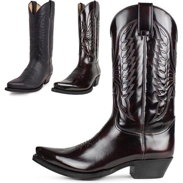 HPIOPL Cowboy Boots For Men & Women - Pointed Toe High Heel Western Boots With Embroidery (Sizes 35-48, Black/Dark Brown)
