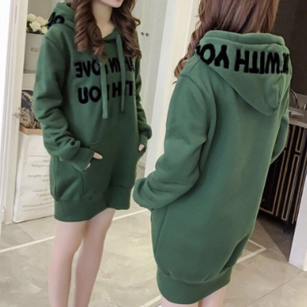Women's sweatshirt hooded Korean version 2023 autumn and winter new style mid-length plus velvet loose jacket student tops trendy