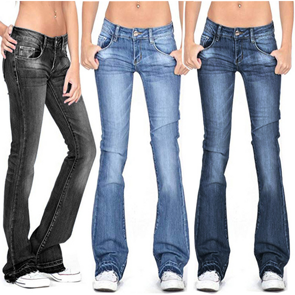 Women's Clothing Jeans Skinny Elastic Fringe Flared Trousers-image