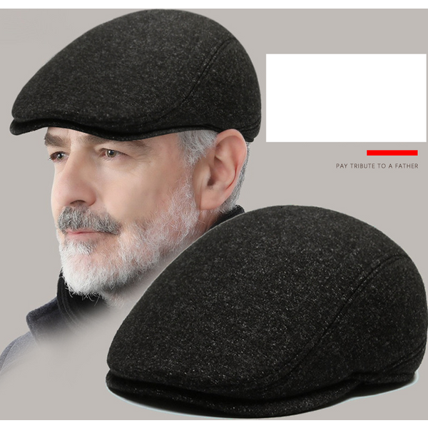 Autumn and winter outdoor cycling warm short brimmed beret middle aged and elderly men's casual thickened ear protection forward hat