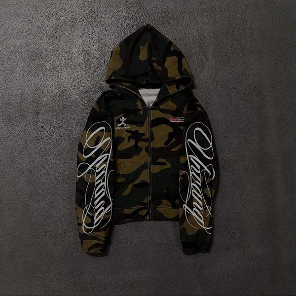 2026 Autumn New Men's And Women's High Street Fashion Embroidery Camouflage Harajuku Ins Wind Zipper Hooded Sweater Y2k Clothing