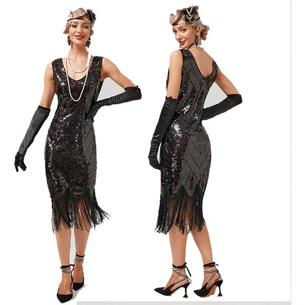1920s Vintage Sequin Fringe Dress – Flapper Party Gown For Dancing & Hosting
