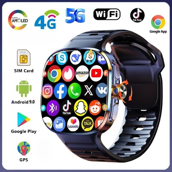 M99 Smartwatch 2.4 Inch Amoled Screen Insert 4G/5G Sim Card Gps Wifi 190° Rotating Camera Game Android 10.0 Smart Watch-image
