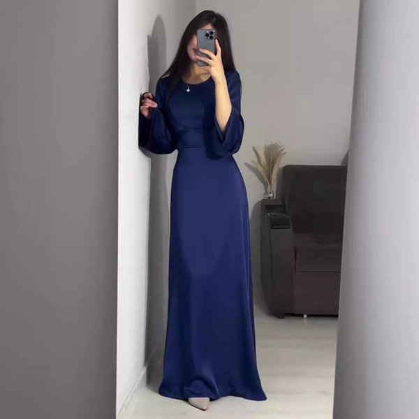 Women's Clothing Spring New Waist Slimming Straps Solid Color Long Sleeved Long Skirt Temperament Dress-image