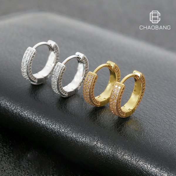 Full Diamond Earrings New Style Ear Buckle Earrings Men's Gold Earrings Women's Earrings Hot Selling Accessories-image