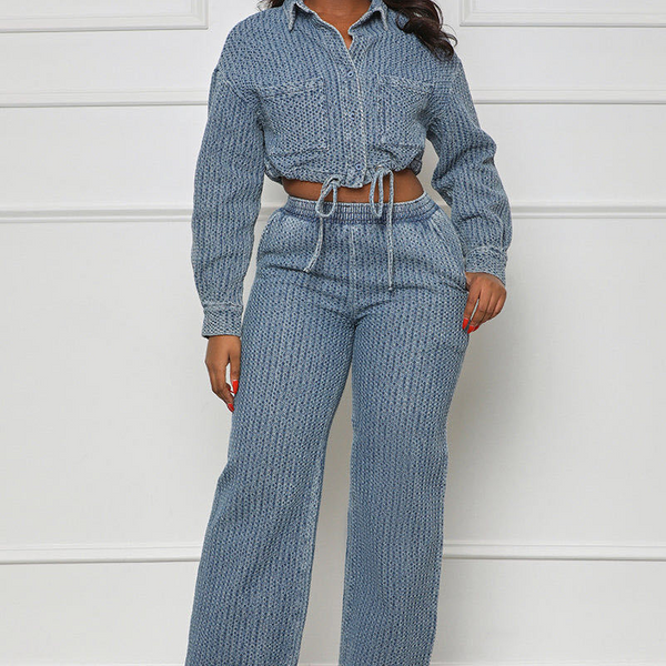 Women's Clothing fashion new long sleeved trousers denim women's two piece set