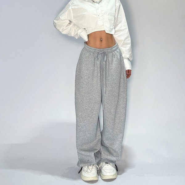 Women's Clothing Gray Sports Sweatpants Hip Hop Retro Street Dance Jogging Pants Casual Loose Drawstring Wide Leg Pants
