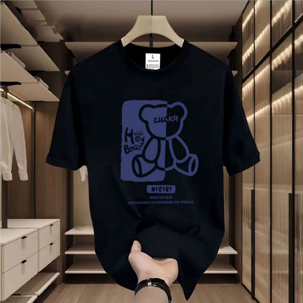 【DORAE】2026 Warm T-shirt (Organic Cotton) Black ("Lucky Graffiti Bear" Print & Distressed Finish) – Genderless Silhouette For Couple Outfit