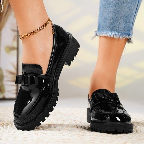 New Patent Leather Glossy Tassel Mid-Heel Vintage Loafers Plus Size Fashion Casual Single Shoes-image