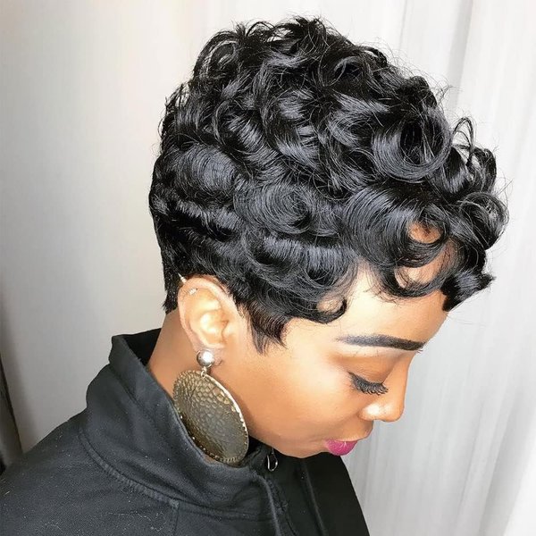 Pixie Cut Wig Human Hair Wigs for Black Women Short Layered Culry Wavy Pixie Wigs for Black Women Glueless Full Machine Made Human Hair Wigs Color 1B