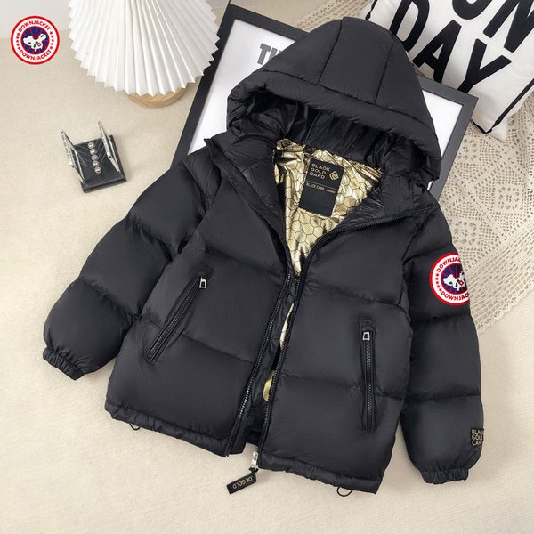 Kids' Black & Gold China Map Puffer Jacket - Faux Fur Trim Hooded Parka, Winter Coat With Glow-In-Dark Details-image