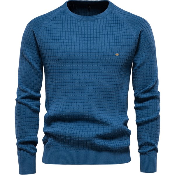 Man's clothing All-cotton sweater men's solid color plaid pullover sweater men's
