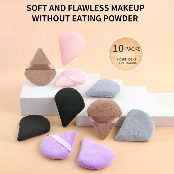 Cotton Pads 10 Multi Color Powder Puff Combination Set Powder Puff Set Multi Color Triangle Heart Shaped Powder Puff Cosmetic Cotton-image
