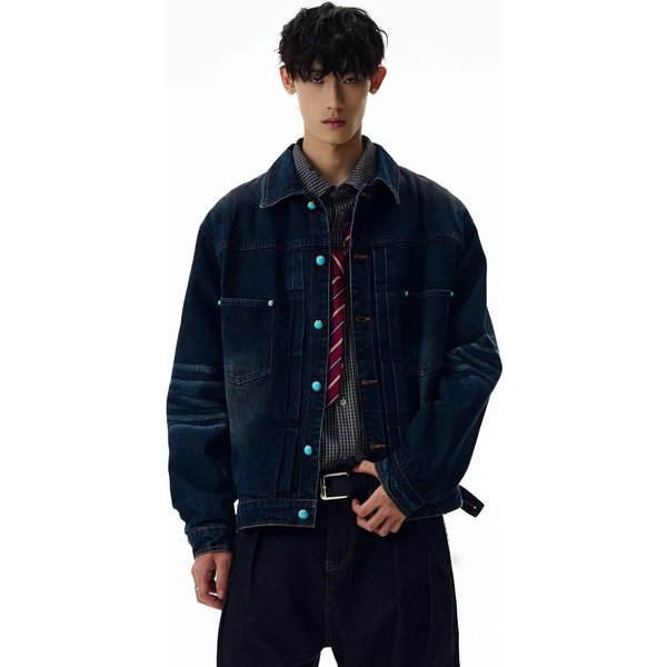 Men's Distressed Denim Jacket With Back Patchwork – Vintage-Inspired High Street Biker Style, Oversized Fit & Statement Graphic (M-4XL)